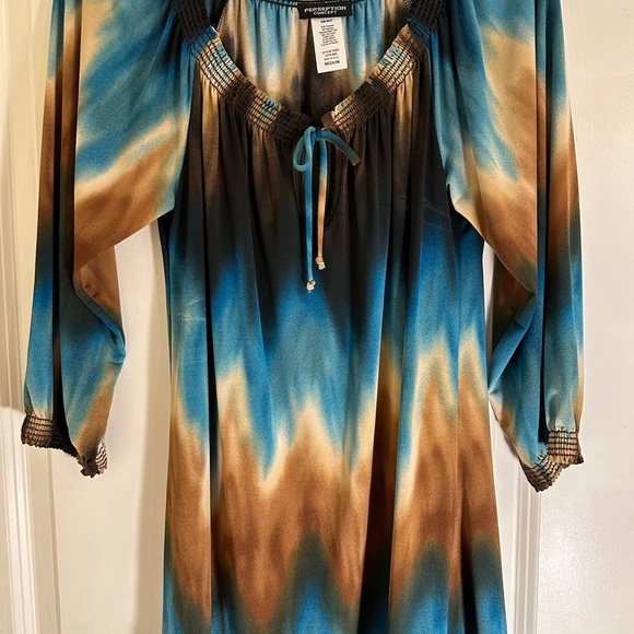 Perseption Tops - Blue and Brown Tie-Dye Flowy Blouse